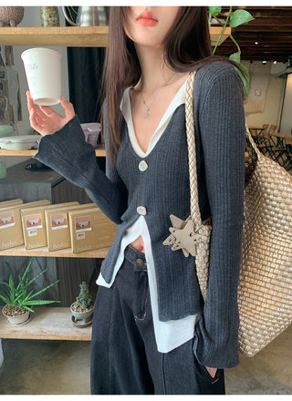V-neck knit sweater