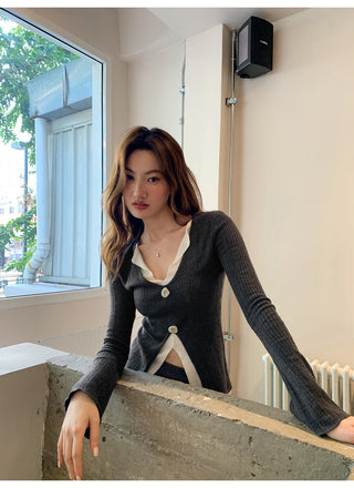 V-neck knit sweater