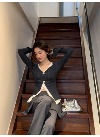 V-neck knit sweater