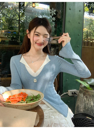 V-neck knit sweater