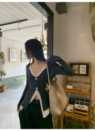 V-neck knit sweater