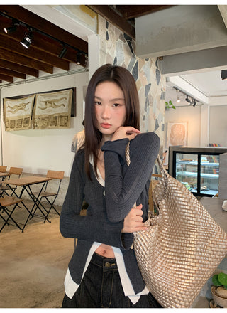 V-neck knit sweater