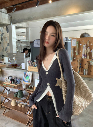 V-neck knit sweater