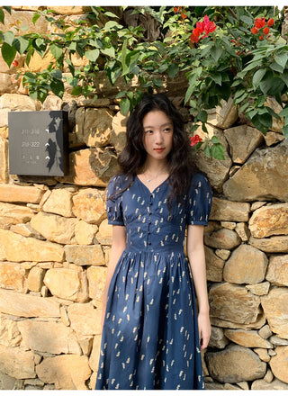 Puff V-neck dress