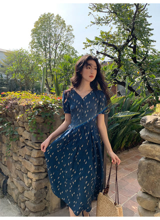 Puff V-neck dress