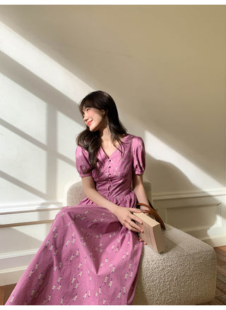 Puff V-neck dress
