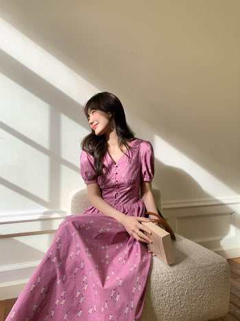 Puff V-neck dress