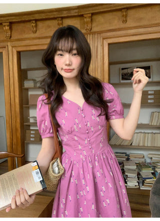Puff V-neck dress