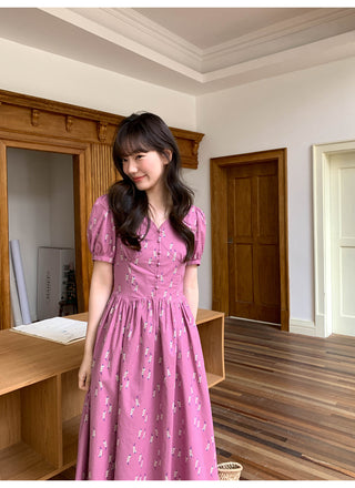 Puff V-neck dress