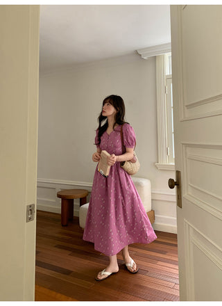 Puff V-neck dress