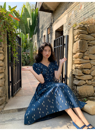 Puff V-neck dress