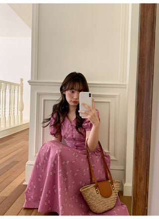 Puff V-neck dress