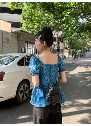 asymmetric floral shirt