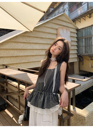 lace plaid vest