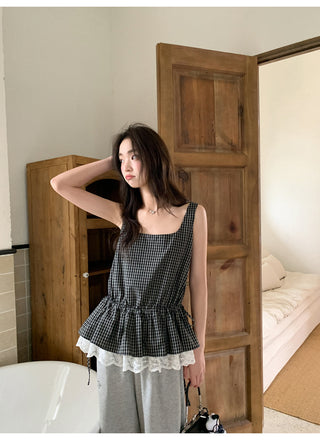 lace plaid vest