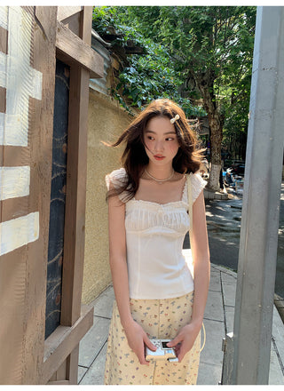 pleated lace vest
