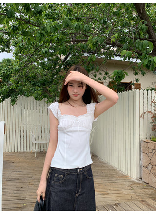 pleated lace vest