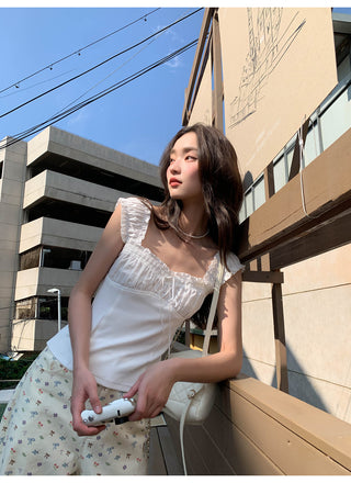 pleated lace vest
