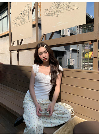 pleated lace vest