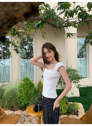 pleated lace vest