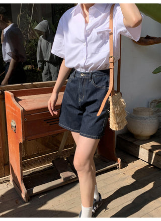 dark denim shorts
