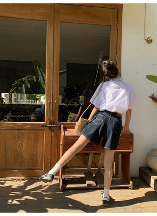 dark denim shorts