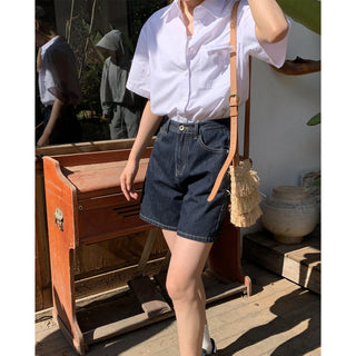 dark denim shorts