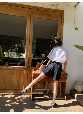 dark denim shorts