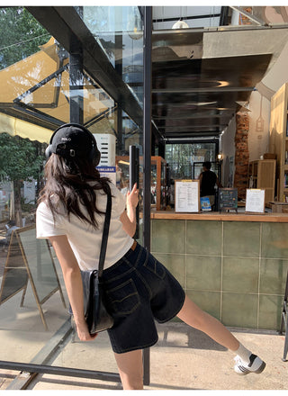 dark denim shorts