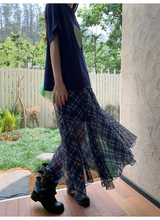 asymmetric plaid skirt