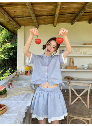 blue plaid set