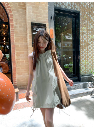 pleated vest dress