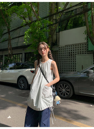 pleated vest dress