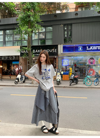 irregular plaid skirt
