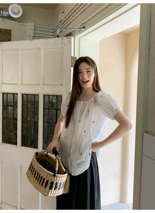 embroidered round neck