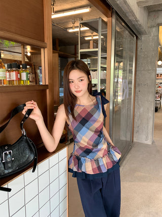 plaid halter vest