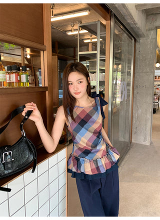 plaid halter vest