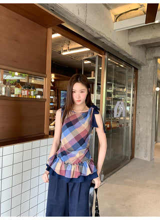 plaid halter vest