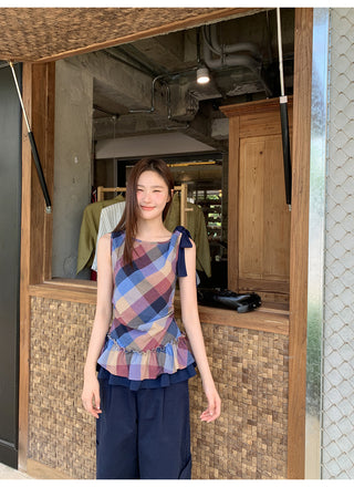 plaid halter vest