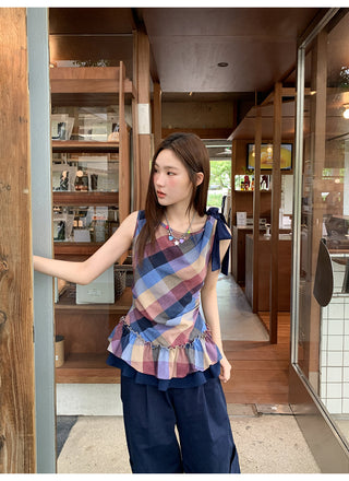 plaid halter vest
