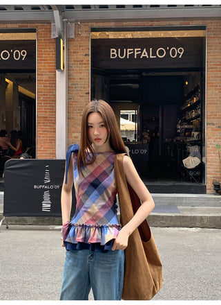 plaid halter vest