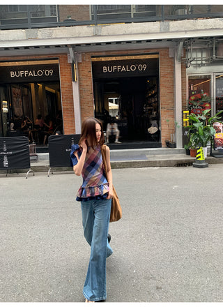 plaid halter vest