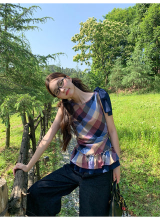 plaid halter vest