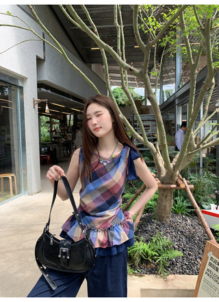plaid halter vest