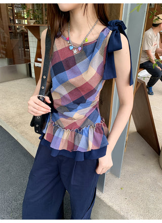 plaid halter vest