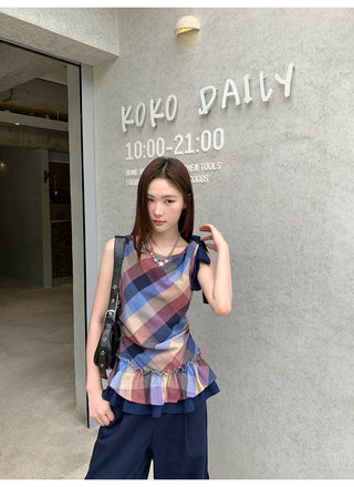 plaid halter vest