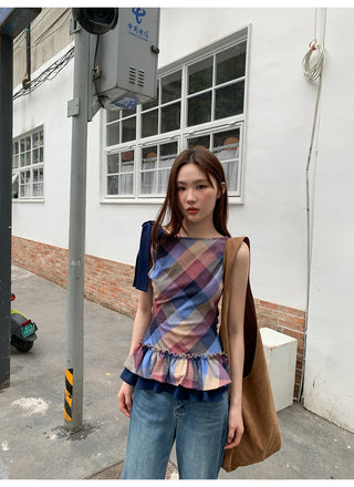 plaid halter vest