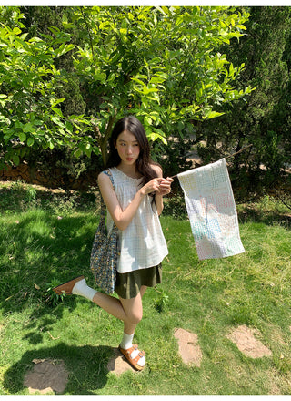 rainbow plaid blouse