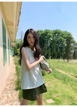 rainbow plaid blouse