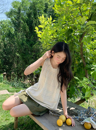 rainbow plaid blouse
